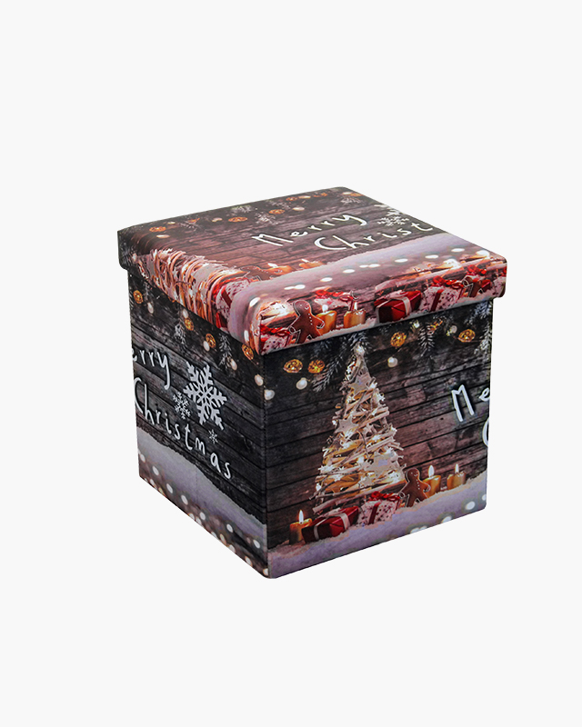  3838 faux leather Christmas printing foldable ottoman with LED light